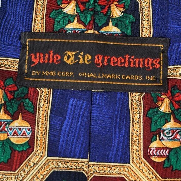 HALLMARK 1996 Yule TIE Greetings Christmas Ornaments Holiday Necktie USA Made - Picture 5 of 7